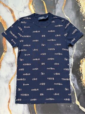 Polo Ralph Lauren Pink Pony Women’s T-Shirt Size S Navy Love Print Graphic Tee